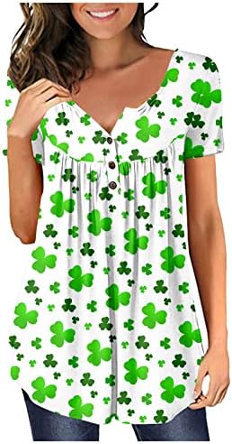 Bayan Üstleri Gizlemek Göbek Tunik 2023 Aziz Patrick Günü Casual Düğme V Yaka Gömlek Pilili kısa Kollu bol tişört