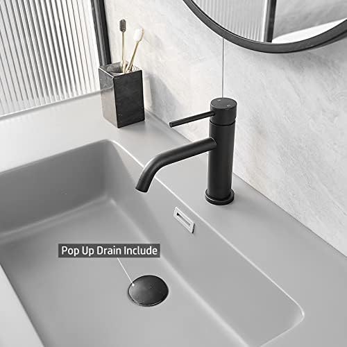Bathfinesse Siyah banyo muslukları Pop Up Drenaj Düzeneği ile Lavabo için Tek Kulplu Musluk 1 Delik Vanity musluk