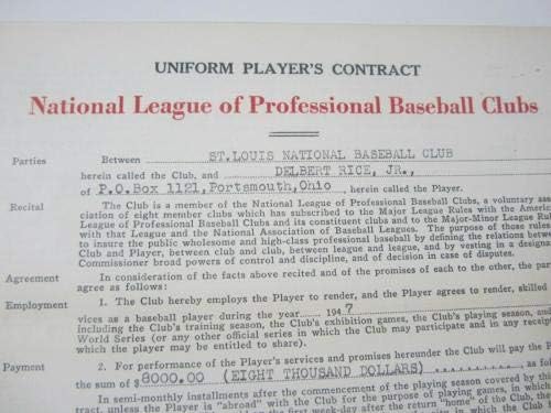 Ford Frick Del Rice Cardinals, 1947 Ulusal Lig Oyuncuları Sözleşmesini imzaladı JSA-MLB İmzaları Kesti
