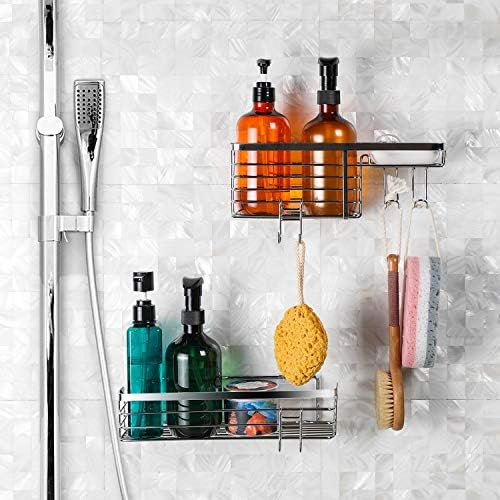 Lagute 2'li Duş Rafı, Tıraş Bıçağı, Fırça, Sünger, Şampuan için Sabunluk ve Kancalı Kombine Banyo Rafı, Yapışkanlı