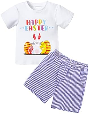 DAKEİK Yürümeye Başlayan Çocuk Paskalya Kıyafeti, 3T-4T Erkek Paskalya Kıyafeti Mutlu Paskalya Yumurtaları Tavşan