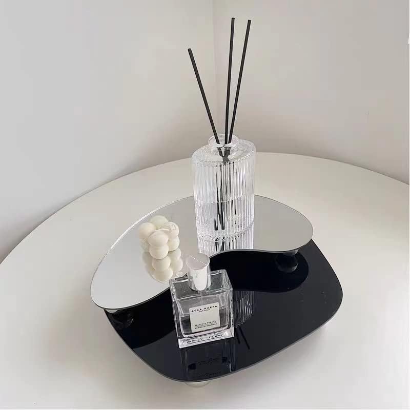 BLOFLO Akrilik Dekoratif Ayaklı Tepsi, Parfüm için Ayna ve Siyah Akrilik Tepsi, Makyaj Masası, Şifonyer, Takı için
