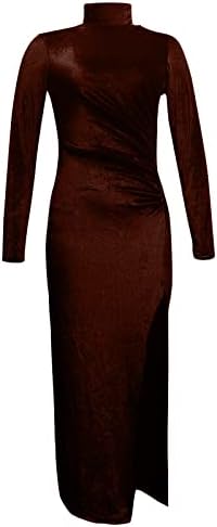 NOKMOPO Elbiseler Kadınlar için 2023 Parti Moda Düz Renk Bel Cinched Fırfır Bölünmüş V Yaka Uzun Kollu Elbise