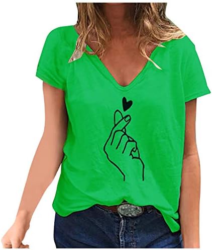 Bmısegm Kadın Kalp Bluzlar kısa kollu tişört Yaz Gömlek Gevşek Fit Gömlek