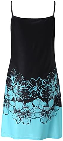 Kadın Yaz Askı Kolsuz Elbise V Boyun Çiçek Spagetti Kayışı Mini Sundress A-Line Casual Flowy Salıncak Tankı Elbise