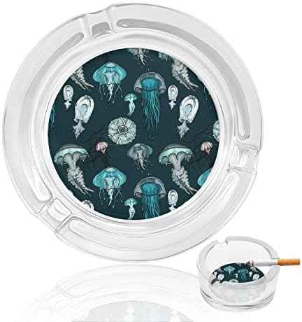 Okyanus Organizmalar Denizanası sigara Cam Kül Tablaları Yuvarlak Sigara Tutucu kül tablası Ev Otel Masa üstü dekorasyon
