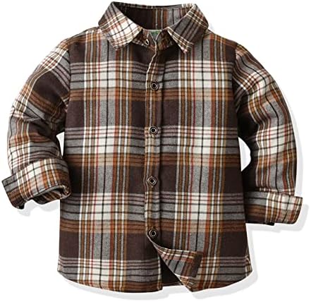 Yürüyor Boys Uzun Kollu Kış Sonbahar Gömlek Tops Coat Dış Giyim Bebek Giysileri Ekose Kahverengi Aktif Kısa
