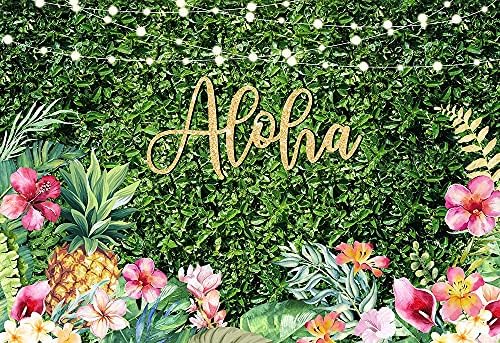Yaz Aloha Parti Zemin Tropikal Luau Fotoğraf Arka Plan Çiçek Yeşil Yapraklar Çim Fenerler Bebek Duş Doğum Günü Masa