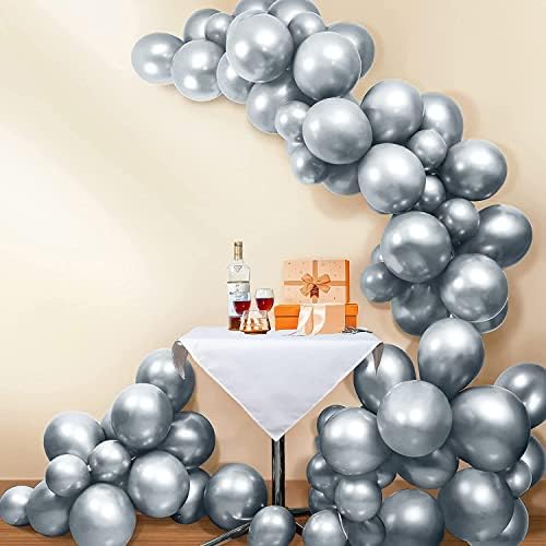 YLSCI Gümüş Balonlar, 50 pcs Metalik Balonlar, 12 inç (30 cm) 100 % Lateks helyum balonları, doğum Günü Düğün Bebek