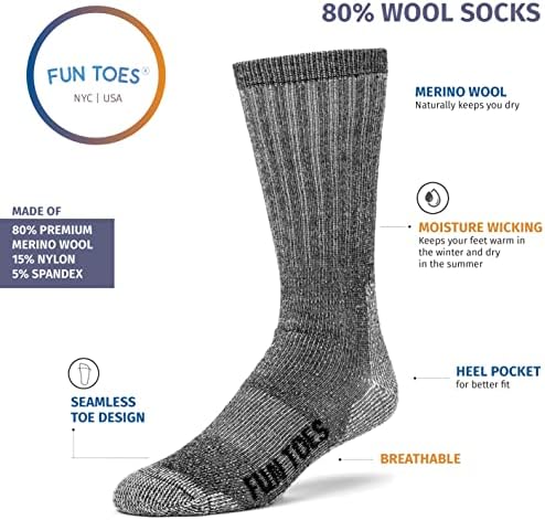 EĞLENCELİ ayak parmakları 3 çift ısı yalıtımlı %80 merinos yünü çorap erkek, yürüyüş boyutu 8-12