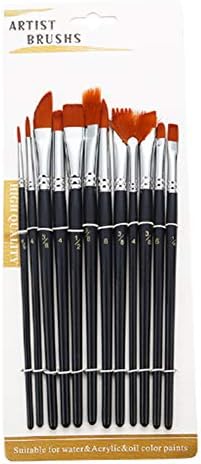 GUANGMİNG-Sanatçı Boya Fırçaları, Ahşap Saplı 12 Adet Akrilik Boya Fırçası Seti, Naylon Saç İnce Düz Yuvarlak Sivri