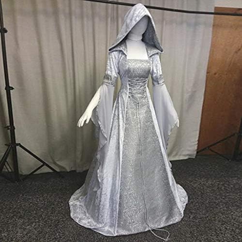 ZEFOTİM Ortaçağ Elbise, Bayan Vintage Kapşonlu Cadı Pelerin Elbise Trompet Kollu Ortaçağ düğün elbisesi Cadılar Bayramı