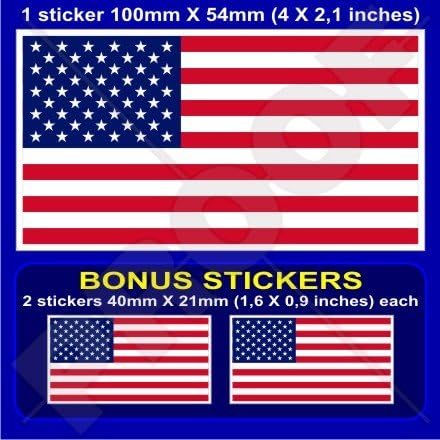 ABD Amerika Birleşik Devletleri Amerika Bayrağı Amerikan 4 (100mm) vinil tampon çıkartması, Çıkartması x1 + 2 BONUS