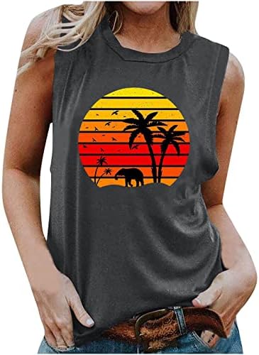 Gün batımı Tshirt Kadınlar için Retro Gün Batımı Grafik T Shirt Sevimli Tee Gömlek Yaz Kolsuz Üst Gömlek