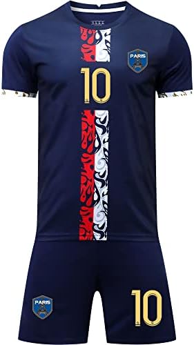 Casmyd Çocuklar Paris Futbol Forması + Şort Messii 10 NEY'MARR Dünya Kupası Futbol Takımı Spor Fan Gömlek Seti Erkek