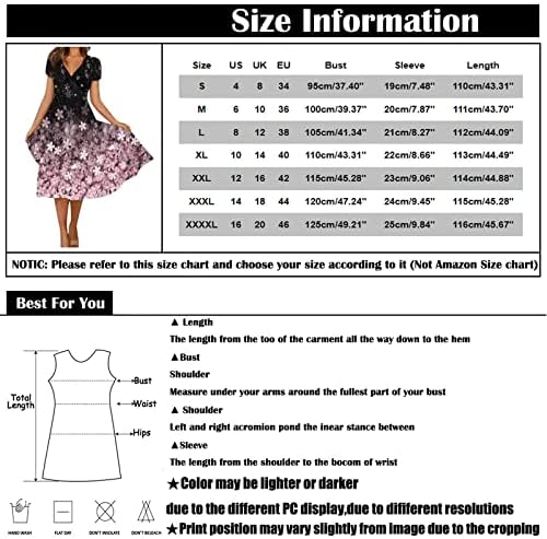 NOKMOPO Sevimli Elbiseler Kadınlar için Kısa Kollu Yaz Rahat Moda Çiçek Baskı Kısa Kollu V Yaka askı elbise