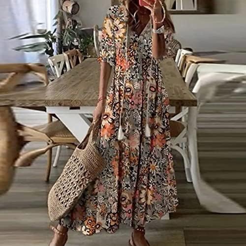 Géneric gündelik kadın elbisesi İlkbahar & Yaz için 2023 Moda V Yaka Üç Çeyrek Kollu Baskılı Elbise