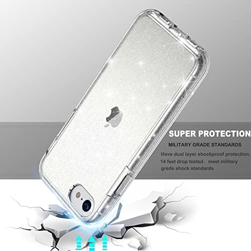 COOLQO Uyumlu iPhone SE 2022/2020 için Kılıf 4.7 inç, [2 x Temperli Cam Ekran Koruyucu] Şeffaf Glitter Sparkle 360