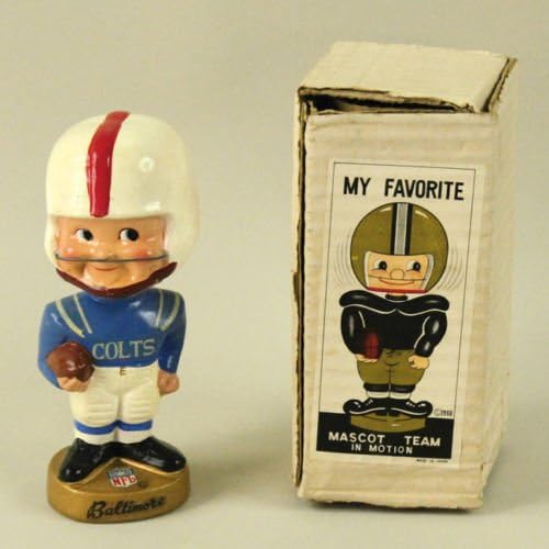 1968 Bobble Head Başını Salladı Baltimore Colts Kutu + Etiketli NADİR Fabrika Hatası