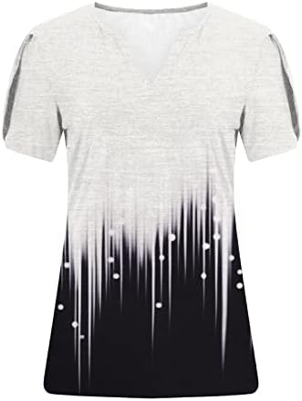 Kadınlar için yaz Üstleri 2023 Artı Boyutu kadın Rahat Kısa Petal Kollu Baskılı V Yaka T-Shirt Gevşek Bluz Tops