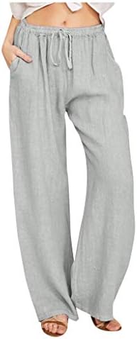 Meymia Bayan Pamuk Keten Pantolon Moda Rahat Düz Renk Gevşek Elastik İpli Pantolon Gevşek Düz Kırpılmış