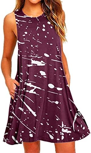 Géneric kadın Elbise İlkbahar & Yaz 2023 için Rahat Baskılı Cep Kolsuz Yuvarlak Boyun Elbise