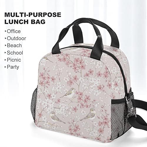 Kuş Sakura Kiraz Çiçeği Öğle Yemeği Çantası, yemek kabı Taşınabilir Yalıtımlı yemek taşıma çantası, termal Soğutucu