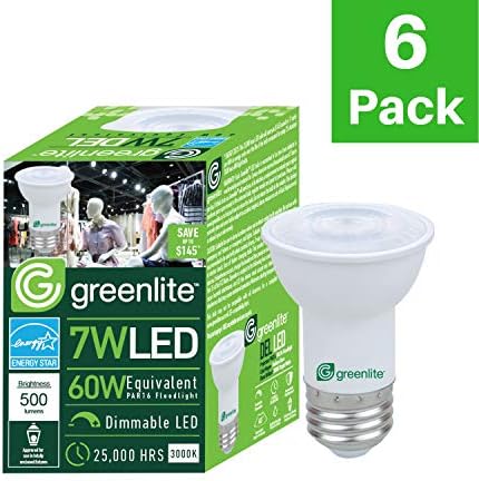 Greenlite LED PAR16 Kısılabilir projektör Ampul, 7W (60W Eşdeğeri), 500 Lümen, 3000k Parlak Beyaz, İç / Dış Mekan,