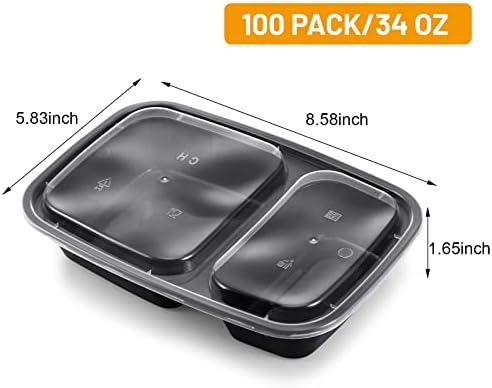 100 Paket Yemek Hazırlık Konteyner Bölmesi Kapaklı Gıda Kapları Tek Kullanımlık Bento Kutuları Gitmek için Plastik