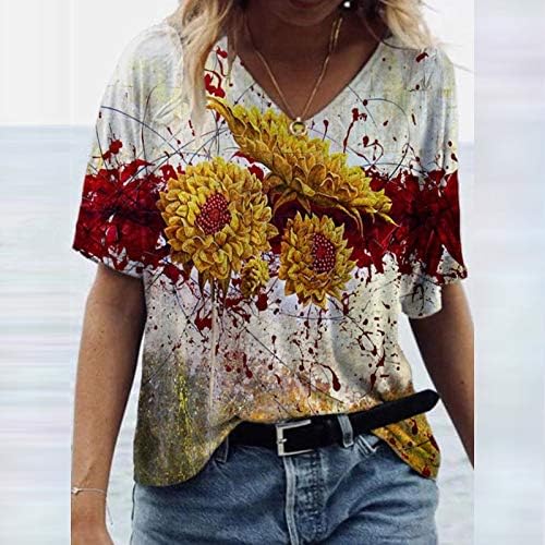 Kadınlar için T Shirt Rahat Artı Boyutu Doğal Çiçekler Baskı Yuvarlak Boyun Kısa Kollu Kazak Bluzlar Gömlek Tops