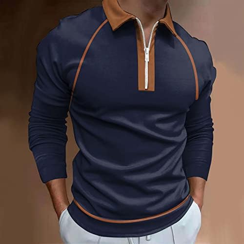 XXBR erkek Fermuar polo gömlekler, 2022 Yeni Erkek Gömlek Uzun Kollu Geometrik Patchwork Golf Üstleri Sonbahar Zip