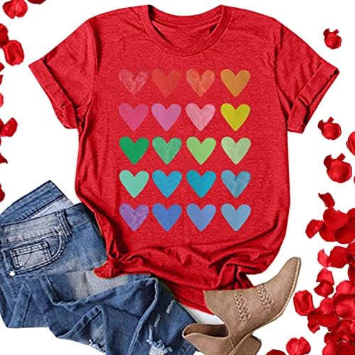 KCJGİKPOK Kadınlar Casual Sevgililer Günü T Shirt Kalp Baskı Yuvarlak Boyun Kısa Kollu Tee Tops Tunik Bluz Atletik