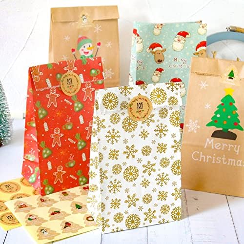 Çıkartmaları ile 12 Paket Noel ikram çantaları, 9. 1x4. 7x3 İnç Noel Kraft Kağıt Torbalar Noel Goody Çanta Noel hediyesi
