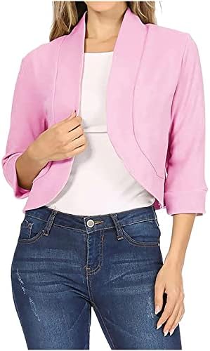 Kadın Açık Ön Ofis İş İş Kırpma Takım Elbise Blazer Ceket 3/4 Kollu Blazer Açık Ön Hırka Takım Elbise Ceket