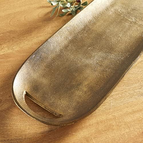 BENİM HAVALI EV Rustik Pirinç Altın Oval Dekoratif Tepsi Klasik Modern 30 Uzun Geniş Kolları