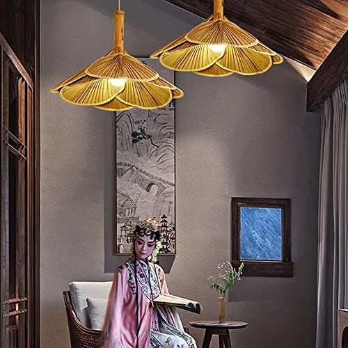 ZALORD japon tarzı oturma odası Bar el yapımı Fan şekli abajur tavan lambası kolye asılı ışık doğal bambu avize E27