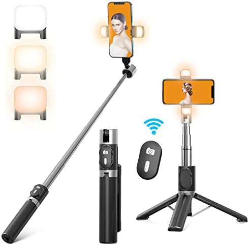 Tripodlu 39 Selfie Çubuğu, 2 Dolgu ışığı ve 9 Seçenekli Selfie Çubuğu, Çıkarılabilir Kablosuz Uzaktan Kumandalı 360