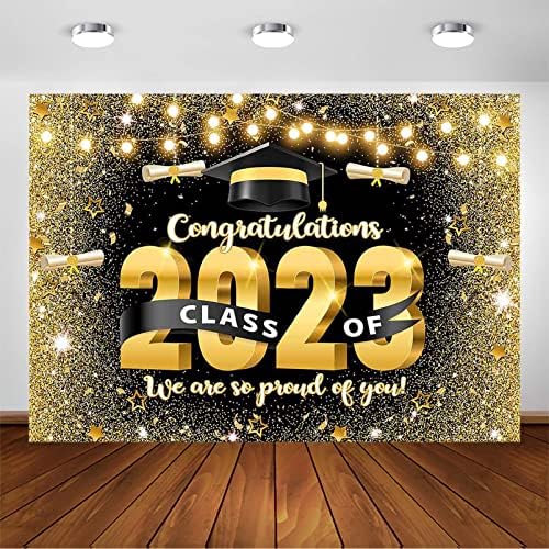 Avezano Siyah ve Altın Mezuniyet Zemin Tebrikler Grad Sınıfı 2023 Parti Süslemeleri Altın Glitter Mezuniyet Balo Parti