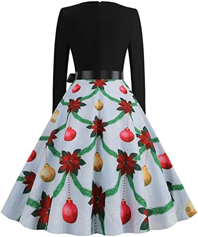 Noel Elbise Kadınlar için 1950s Vintage Taraklı V Boyun Balo Parti Kokteyl Elbise Karikatür Baskı A-Line Salıncak