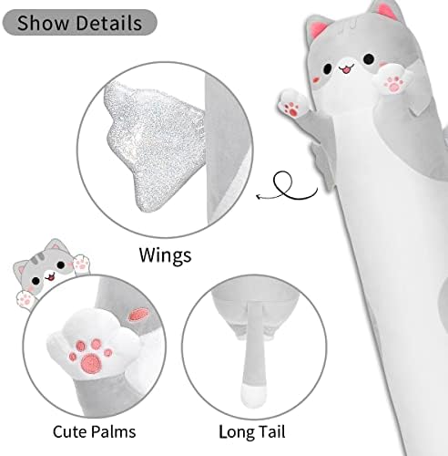 Kittydora Kedi Uzun Peluş vücut yastığı, 20 28 36 44 51 İnç Süper Sevimli Yumuşak Kedi Dolması Squishy Yastık, Sevimli