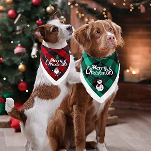 Köpek Noel Bandana Ekose Pet Üçgen Önlükler püsküllü eşarp Santa Noel Günü Köpek Bandanaları Pamuk kışlık eşarplar