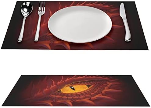 Sarı Göz Kırmızı Ejderha PVC Masa Paspaslar Yıkanabilir Placemats Masa Örtüsü masa pedi yemek masası için