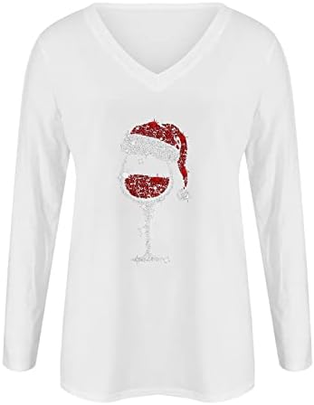 Noel Gömlek Kadınlar için Komik Sevimli Ren Geyiği Baskı Tunik Üstleri V Boyun Uzun Kollu Gömlek Gevşek Sonbahar Rahat