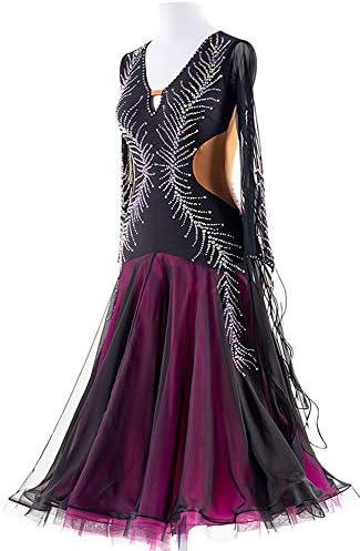 Shıng Collection-AB09 Kadınlar Zarif Tango Vals Rekabet Standart Dans Elbise Likra Kristal-Custom Made Siyah / redd