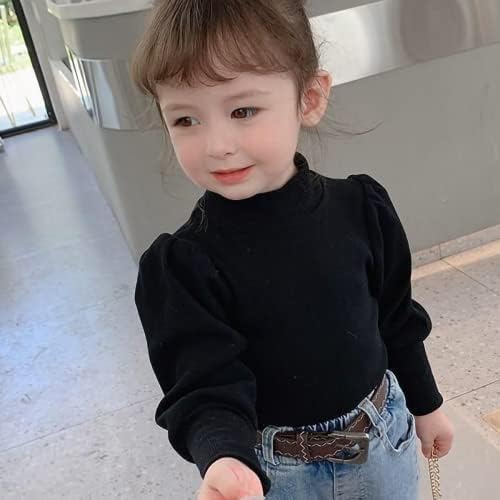 Toddler Bebek Kız Temel Katı Balıkçı Yaka T-Shirt Bluz Üst Çocuk Puf Uzun Kollu Kazak Kız pamuklu giysiler 1-8T