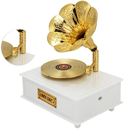 Mini Müzik Kutusu, Vintage Müzik Kutusu, Gramofon Modelleme Müzik Kutusu Altın Trompet Enstrüman Süsleme Düğün Doğum