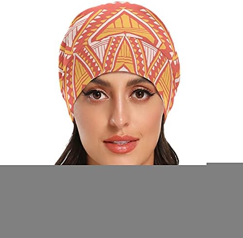 Kafatası Kap Uyku Kap Çalışma Şapka Bonnet Beanies Kadınlar için Çizgili Bohemian Turuncu Sonbahar Üçgen Geometrik