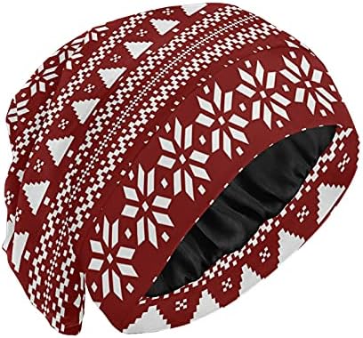 Kafatası Kap Uyku Kap Çalışma Şapka Bonnet Beanies Kadınlar için Ağaç Kar Taneleri Çizgili Noel Yeni Yıl Kış Kırmızı