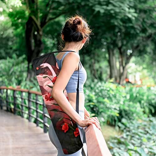 RATGDN Yoga Mat Çantası, Flamingolar Gelincikler egzersiz yoga matı Taşıyıcı Tam Zip Yoga Mat Taşıma Çantası Ayarlanabilir