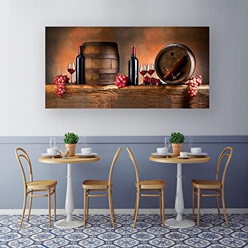 Muolunna BK06262 Duvar Sanat Tuval Baskı Meyve Üzüm Kırmızı Şarap Şişe Varil ile Tuval üzerine Boyama Gerilmiş ve